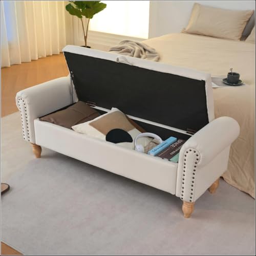 Arlecia Upholstered Storage Ottoman Bench | Linen Fabric Storage ...