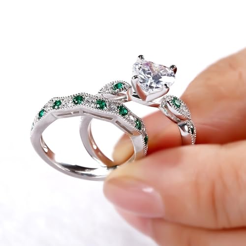 Image of Jeulia 3 Carat CZ Solitaire Engagement Rings Halo Milgrain Heart Cut Sterling Silver Ring Set Promise Engagement Wedding Anniversary Rings Bridal Sets for Women