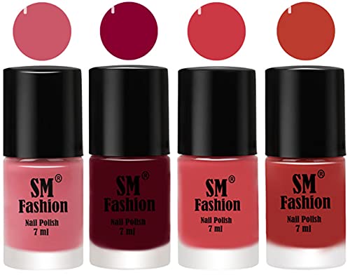 Image of Nail Polish Combo Set (Pack of 4) Quick Dry Gel Finish Nail Paint | Nude Pink,Boysenberry,Punch Pink,Dark Peach | 7 ml Each