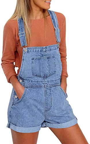 Women's Fashion Overalls Women Shorts Adjustable Straps Denim Overalls Jeans Bib Jumpsuit for Women (Light Blue, US 4)