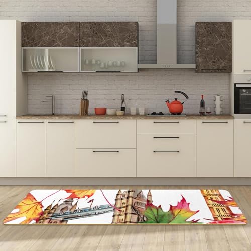 Tapete de cocina de 2 piezas absorbente lavable con diseño de hojas rojas 3