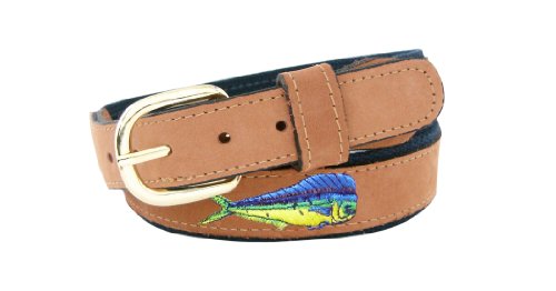 ZEP-PRO Men's Tan Leather Embroidered Dolphin Belt