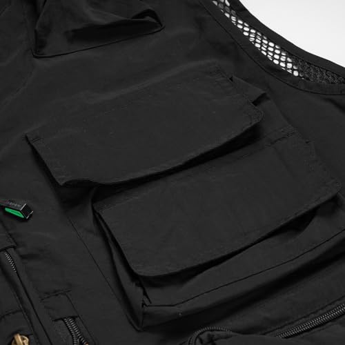 Wirltte Mens Vests Cargo Outdoor Work Safari Hunting Fishing Travel Photo Mesh Waistcoat Vest Gilet Multi Pockets Black XXL - Image 3