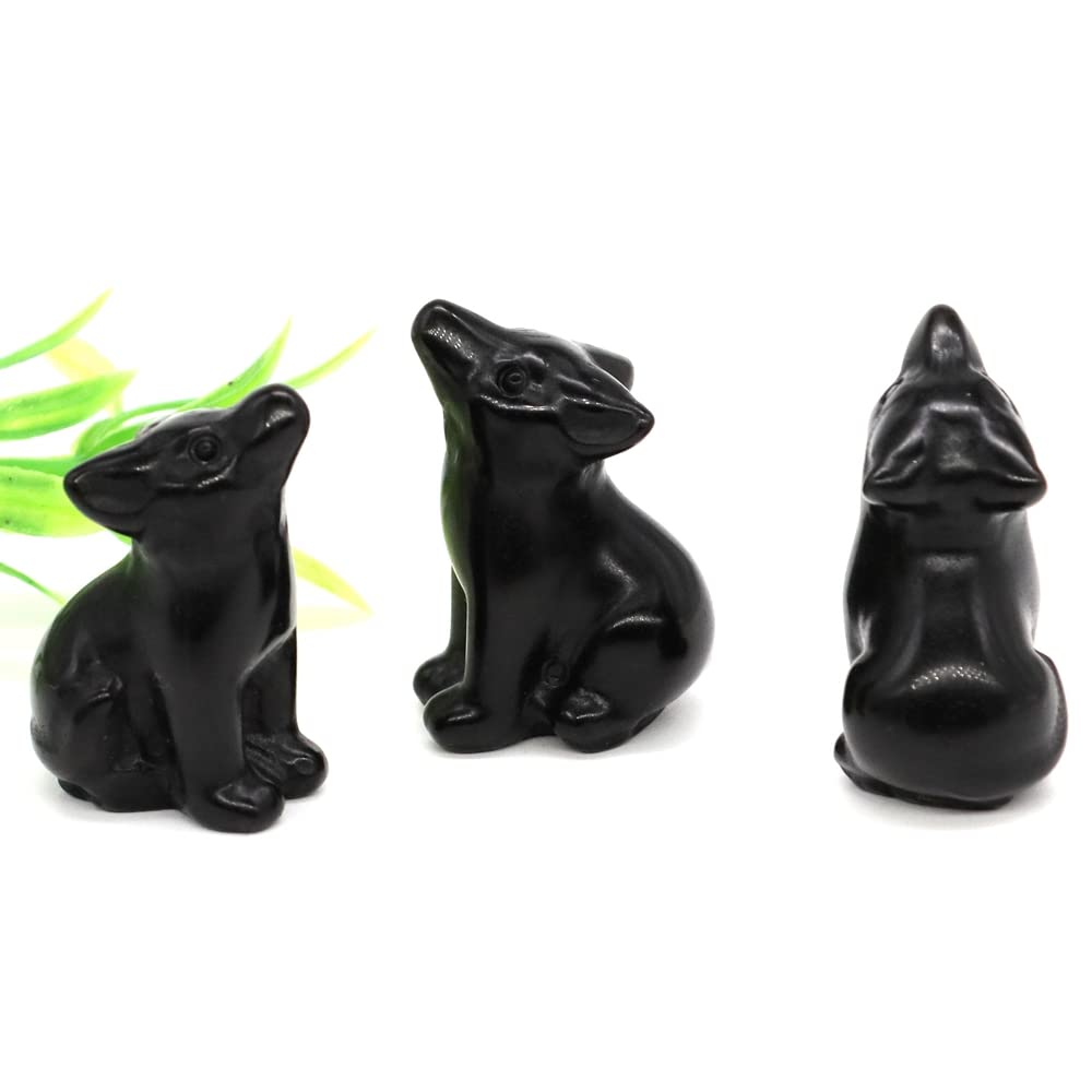 Hxscoo Black Obsidian 1.2" Wolf Statue Natural Stone Carving Animal Figurine Collection Crafts Crystal Reiki Healing Sculpture Decor Children Gifts (Color : Size : 1Pc)