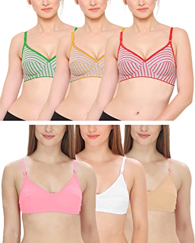 Image of Women's Cotton & Blended Non Padded Non-Wired Regular Bra (Pack of 6)