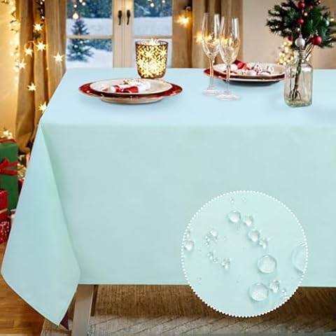 JUCFHY Rectangle Table Cloth,Linen Farmhouse Tablecloth Heavy Duty Fabric,Stain-Proof,Water Resistant Washable Table Cloths,Decorative Table Cover for Kitchen and Holiday(52x70 Inch,Light Blue) Cover