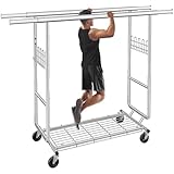 Gewudraw Perchero de doble barra con estante inferior de malla, Capacidad Máxima de 600 Libras