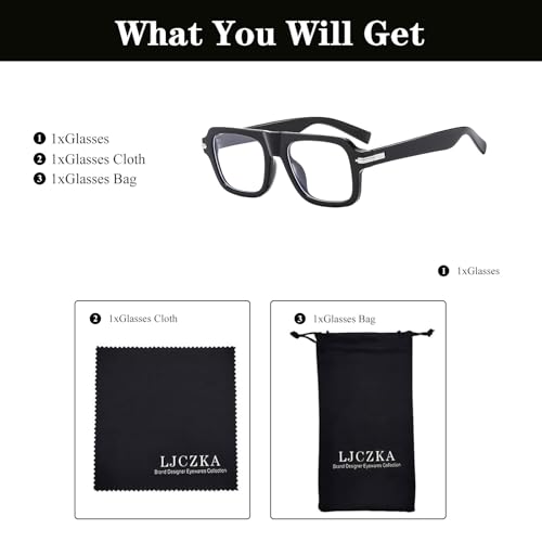 Image of LJCZKA Blue Light Blocking Glasses for Men Women Square Thick Frame Anti Eyestrain Computer Gaming Clear Lens Eyeglasses