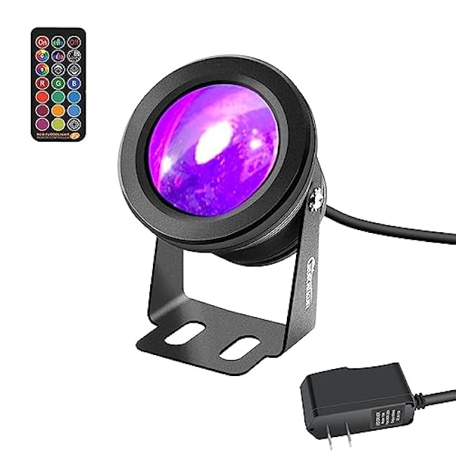 Outdoor Lights,10w Spot Lights Outdoor with US Plug and Remote Control,Dimmable Halloween Decor Christmas Lights Outdoor,Waterproof Spotlight with Timer¨×Light Color is Mixed, NOT Pure RGB¨Ø