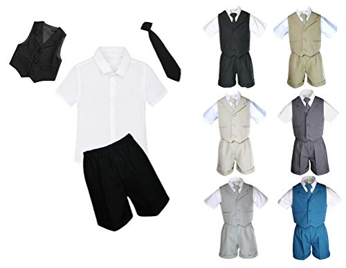 MILLTEX 4pc New Born Baby Boy Toddler Teen Wedding Easter Formal Party Color Eton Shorts Vest Suit Set Sm-4T (M (6-12 Months), Sand Beige)