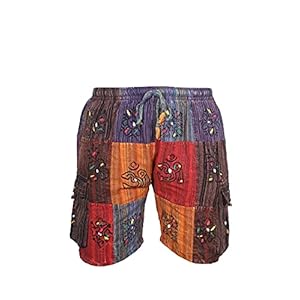 Ezhippie Men’s Patchwork Hippie Festival Shorts, Multicoloured