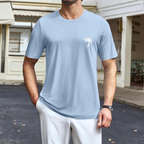 Mens Summer Tshirts Cotton Casual Loose Lightweight Breathable Shirts Crewneck Short Sleeve Hawaiian Beach Tree Tees3