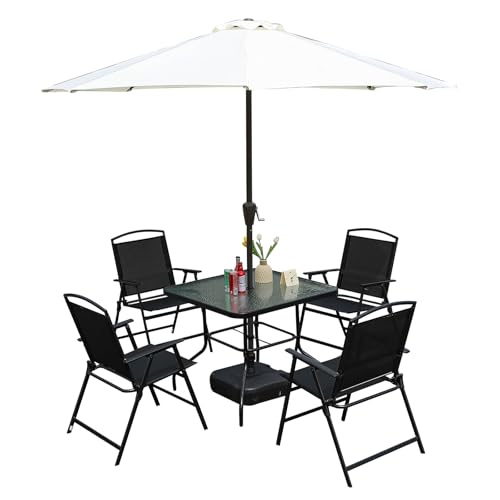 Foldable Outdoor Dining Table And Chairs: Top Space-Saving Patio Sets Reviewed 6 Bylring 5 Pieces Patio Dining Set,Outdoor Dining Set of 4 Folding Chairs and Square Table with Umbrella Hole for Backyard,Garden,Poolside Lawn and Balcony (Black)