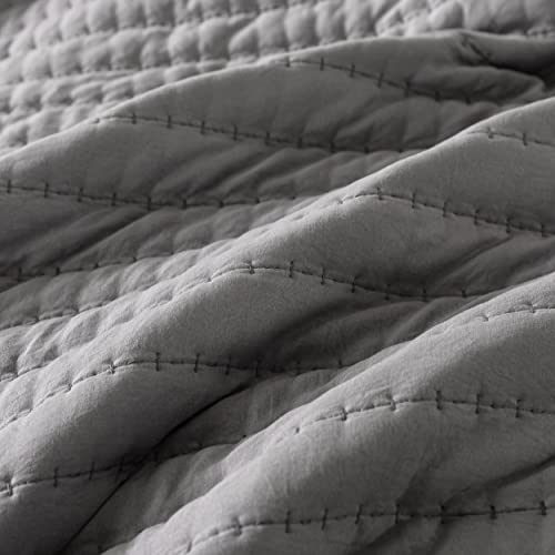 ROARINGWILD Dark Grey King Size Quilt Bedding Sets with Pillow Shams, Lightweight Soft Bedspread Coverlet, Quilted Blanket Thin Comforter Bed Cover for All Season, 3 Pieces, 104x90 inches