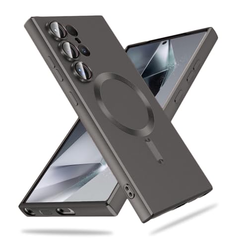 Image of DIZORO Samsung S24 Ultra Case, Compatible with Mag Safe Back Cover, Matte Luxury Metallic Luster Flexible TPU Wireless Charging Shockproof Case with Camera Protector Lens (Grey)