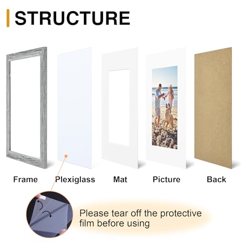 decorUhome 12x16 Picture Frame, Display 8.5x11 Certificate with Mat or 12x16 Poster without Mat, Wall Mounting Photo Frame, Grey, 1 Pack
