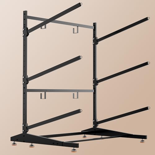 NIMBLERACK 3-Tier Kayak Storage Rack, Heavy Duty Free-Standing Canoe Stand 220lb, 304 Stainless Steel & Anti-Snap Molded Joint, Adjustable Vertical Holder for Garage Outdoor Lakeside Seaside(Black)