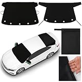 Datanly 2 Pcs Windshield Cover for Ice and Snow Set Heavy Duty 600d Oxford Fabric Car Winter Accessories Front&Rear Protection with Magnetic Edges Wing Mirror Covers for Car Truck SUV(Solid Black)