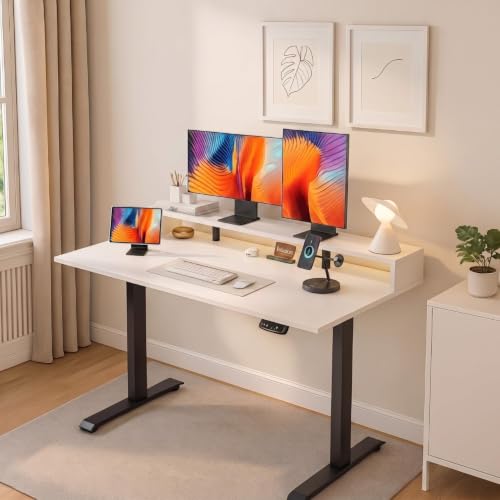 Image of TEKAVO Hirak Height Adjustable Table for Office Work | Electric Standing Table Workstation for Home Office| 100 kg Load Capacity |150L x 60W | WhiteI DIY