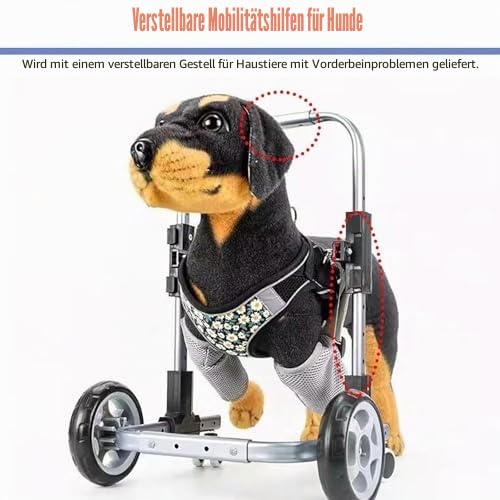 Hunde-Rollstuhl für behinderte Haustiere, volle Unterstützung der Vorderbeine, Mobilitätshilfe, Gehwagen mit verstellbarem Rahmen, für kleine bis mittelgroße Hunde