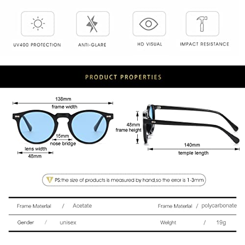 Image of Gleyemor Vintage Polarized Sunglasses for Men Round Sunglasses UV400 Protection Retro Hand-crafted Acetate Frame