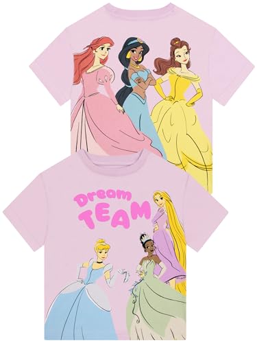 Image of Disney Princess Girls Tshirt, Cinderella, Belle, Ariel & Jasmine, Kids T Shirt, Clothes for Girls, 7-8 Years Purple