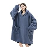 FarryFazzy Sherpa Wearable Blanket Hoodie Gifts for Women, Cozy Warm Oversized Hoodie Sweatshirt Blanket with Pockets for Adults, One Size Fits All(Navy Blue)