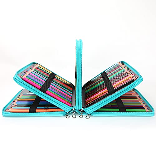 Image of Vomgomfom 200 Slots Pencil Case 4-Layer PU Leather, Handle, Solid Green