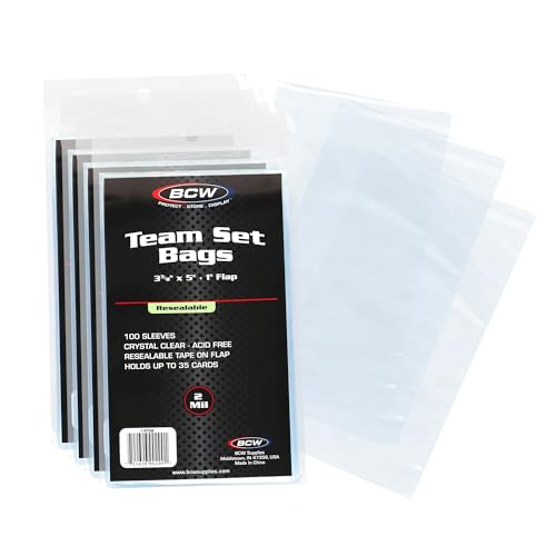 BCW Resealable Team Set Bags 400 Count | Holds 35 Loose Cards or 5 Standard 35pt Toploaders | Fits Magnetics up to 108pt | Acid-Free Team Bags for Trading Cards & Shipping