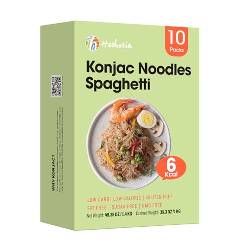 Image of Hethstia Shirataki Noodle, Konjac Noodles Pasta Spaghetti, Gluten-Free | Vegan, Keto Friendly, Low-Calorie, Low-Carb, Sugar-Free, 56.5 Oz (10 Packs), Low GI, Healthy Diet, Ready to Eat