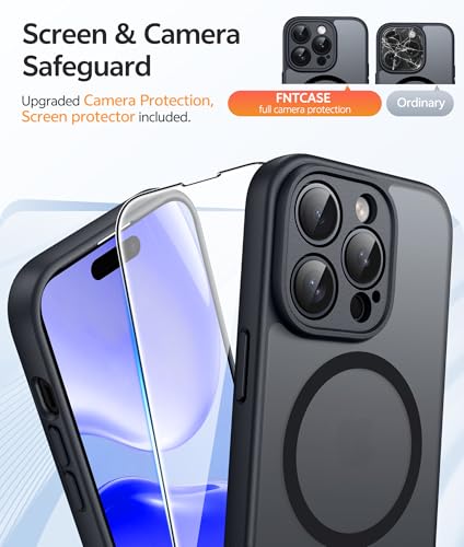 Image of FNTCASE for iPhone 14 Pro Case: [Compatible with Magsafe] Translucent Matte Cases with [Full Camera Protection] [Screen Protector] Military Grade Shockproof Protective Phone Cover - Black