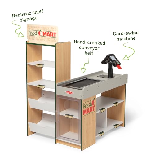 Image of Melissa & Doug, Fresh Mart Pretend Grocery Store, Kids Cash Register with Scanner, Shelves, & Conveyor Belt, Kids Toys for Girls & Boys
