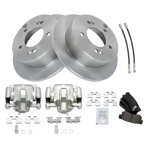 Image of TRQ Rear Brake Pad and Rotor Set Ceramic Rotors Calipers Compatible with 2006-2007 Hyundai Sonata 2008 Sonata To 2 /28 /07 Production Date