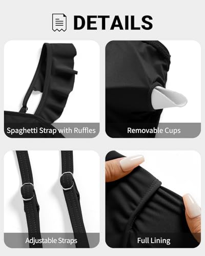 Tankini Tops for Women Swimwear - Tummy Control Bathing Suit Swim Ruffle Swimsuits Top No Bottom 2025 Black - Image 5