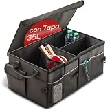 Praknu Organizador Maletero Coche con Tapa Pequeño 35L – Plegable a 15L – 3 Compartimentos con 11 Bolsillos – Repelente al Agua y Antideslizante – Fácil de Transportar