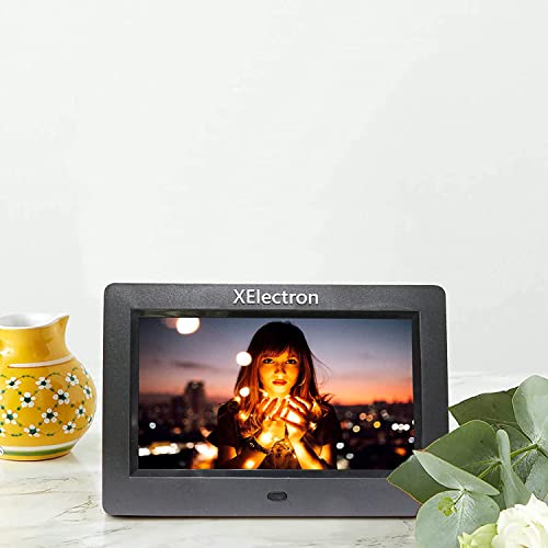 Image of XElectron 7 inch Digital Photo Frame with HD Display, 2GB RAM, 180 Wide Angle View, Auto Rotate, Play Photos, Videos, Music, Clock, Calendar and Slideshow with Remote (Black)