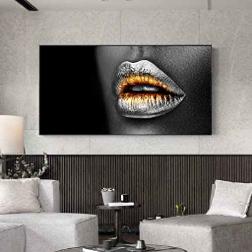 Pintura de labios dorados abstractos de lujo en lienzo de pared moderno de 50x100 2