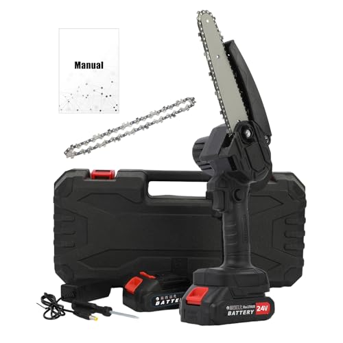 CUSROS Mini motosierra eléctrica de 6 pulgadas, inalámbrica, tijeras de podar de mano, motosierra eléctrica sin escobillas, cortador de ramas de árbol portátil con bloqueo de seguridad y 2 baterías