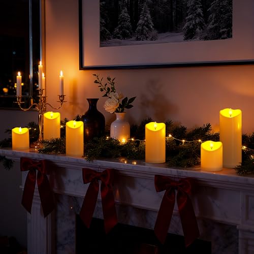Image of Raycare Outdoor Waterproof Flameless Candles with Remote and Timer, Battery Operated LED Electric Fake Pillar Candle for Christmas Home Wedding Decor, Ivory White, Set of 3