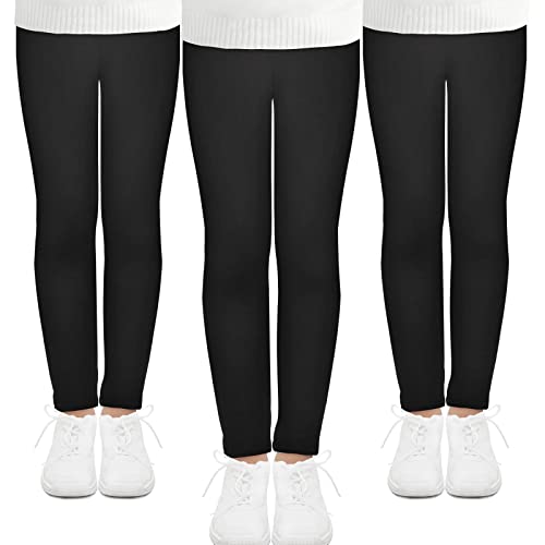 JOCMIC 3 Pack Girls Leggings Full Length Toddler Stretchy Tights Pants Black 10-12 Years Tag 150