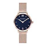 HOCHWERTIGES MATERIAL: Das Gehäuse der Uhr besteht aus rose vergoldetem Edelstahl. Auch das Mesh-Armband ist aus Edelstahl in Rose gefertigt. Widerstandsfähiges Saphirglas sorgt zudem dafür, dass Kratzer vermieden werden. Das Ziffernblatt ist blau.