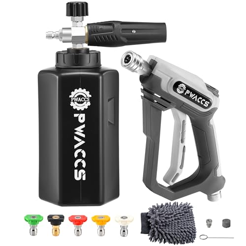 PWACCS Pressure Washer Foam Gun, Short Pressure Washer Gun, Foam Cannon for Car Wash Kit with 1/4" Quick Connector, Pressure Wash Handle for Power Washer with M22 Male Inlet, 4000 PSI, 1.5 Liter