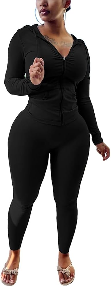 Women Sweatsuit 2 Piece Bodycon Sweatsuit Set Long Sleeve Zip Hoodie Nimsruc Women's Two Piece Outfits - Bodycon Sweatsuits Long Sleeve Tracksuits Juicy Couture Sweat Suit Women