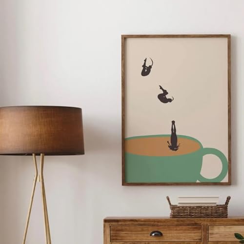 Affiche rétro sur toile café Bonjour avec cadre 70x100 cm pour décoration salon