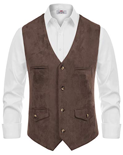 Pj Paul Jones Men'S Western Cowboy Suede Leather Suit Vest Casual V-Neck Waistcoat L cover