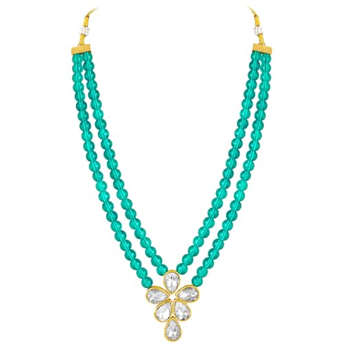 Image of Peora Crystal Faux Pearl Kundan Necklace & Jewellery Set Gift for Women