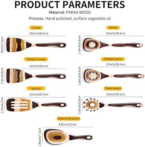 Gudamaye 7-Piece Brown Pakkawood Utensils Set – Sturdy, Eco-Friendly, Wooden Spoons for Cooking, Wooden Utensil for Cooking, Wooden Kitchen Tool, Home & Kitchen Gifts for Men and Women