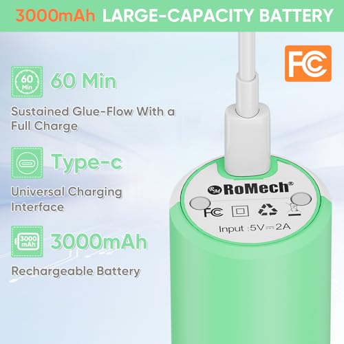 Image of ROMECH Cordless Hot Glue Gun, Auto Dispensing Craft Glue Gun with 30 Pcs Glue Sticks, 3Ah Type-C Rechargeable Glue Gun Kit with Storage Case (Light Green)