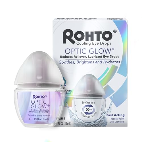 Rohto Optic Glow Eye Whitening Drops, HydroGlow Technology For Maximum Strength Redness Relief, Whitens, Brightens, and Hydrates, 0.4 fl oz