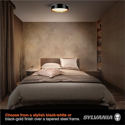 Image of Sylvania 13 inch Flushmount Ceiling Light Luminaire, 42.5W, 5 CCT 2700 /3000 /3500 /4000 /5000K, Dimmable, 1400 LMS, Black /White - 1 Pack (63470)